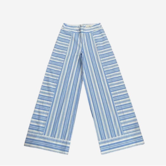 MARIE OLIVER WOMENS BLUE WHITE STRIPED WIDE LEG PANTS SIZE 4 CASUAL 100% COTTON - Picture 1 of 8